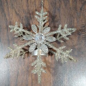 Vintage Clear & Silver Beaded Snowflake Tea Light‎ Hanging Candle Holder 1960's